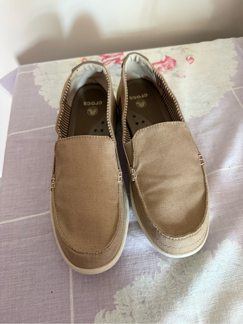 CROCS Women's Slip-On Canvas Loafers in Tan